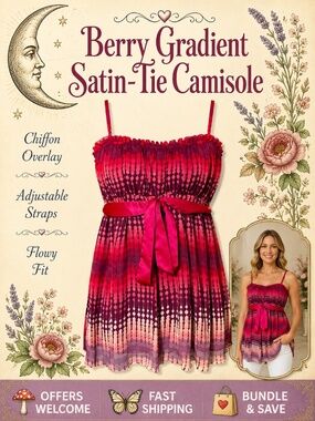 Mixit Pink Berry Gradient Camisole Satin Tie XS Juniors Chiffon Overlay